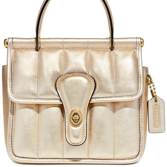 Coach Handbags - Coach Metallic Soft Gold Quilted Leather Willis Top Handle Shoulder Bag NEW